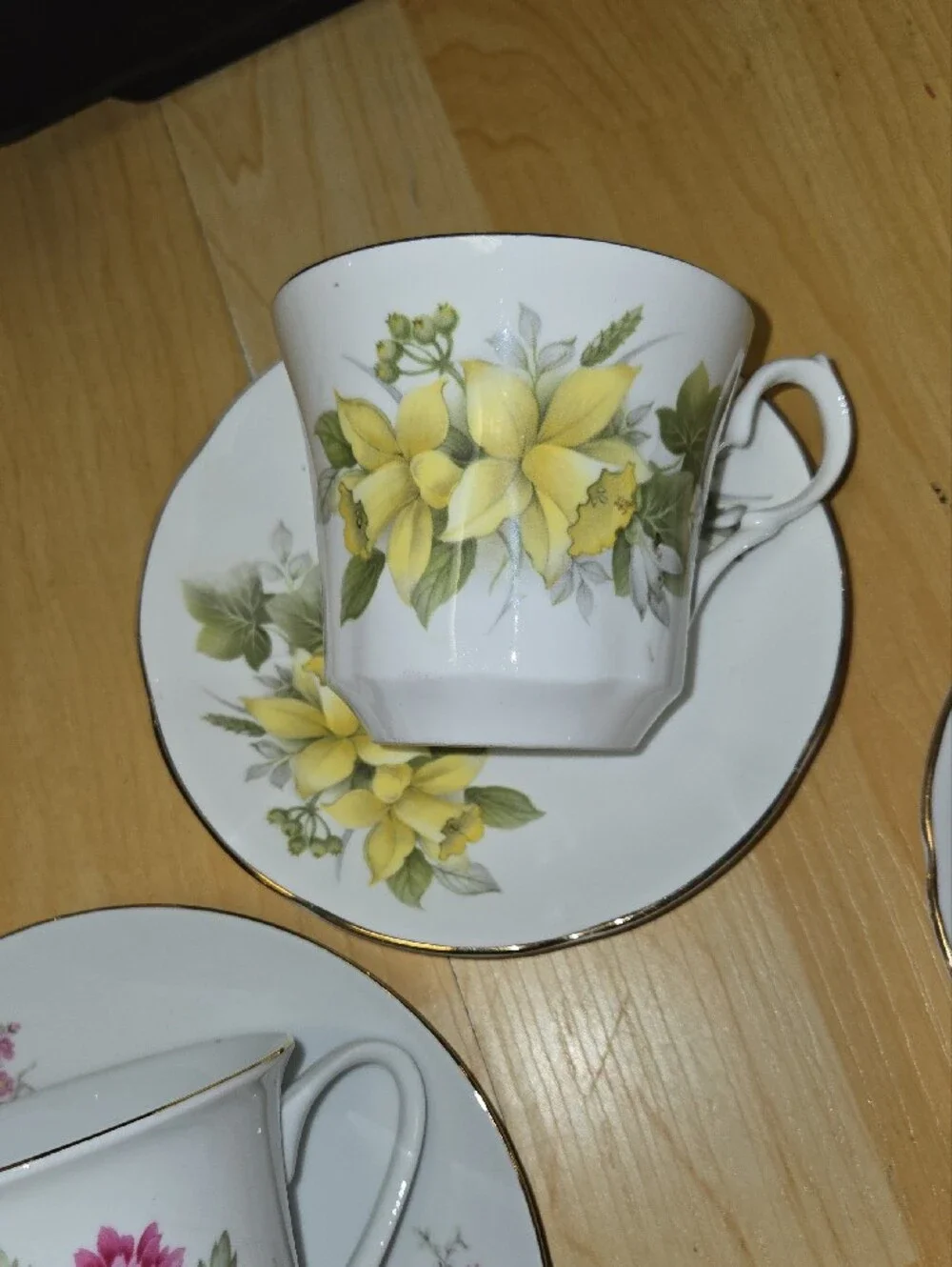 Vintage Fine Bone China Floral Teacup and Saucer Set